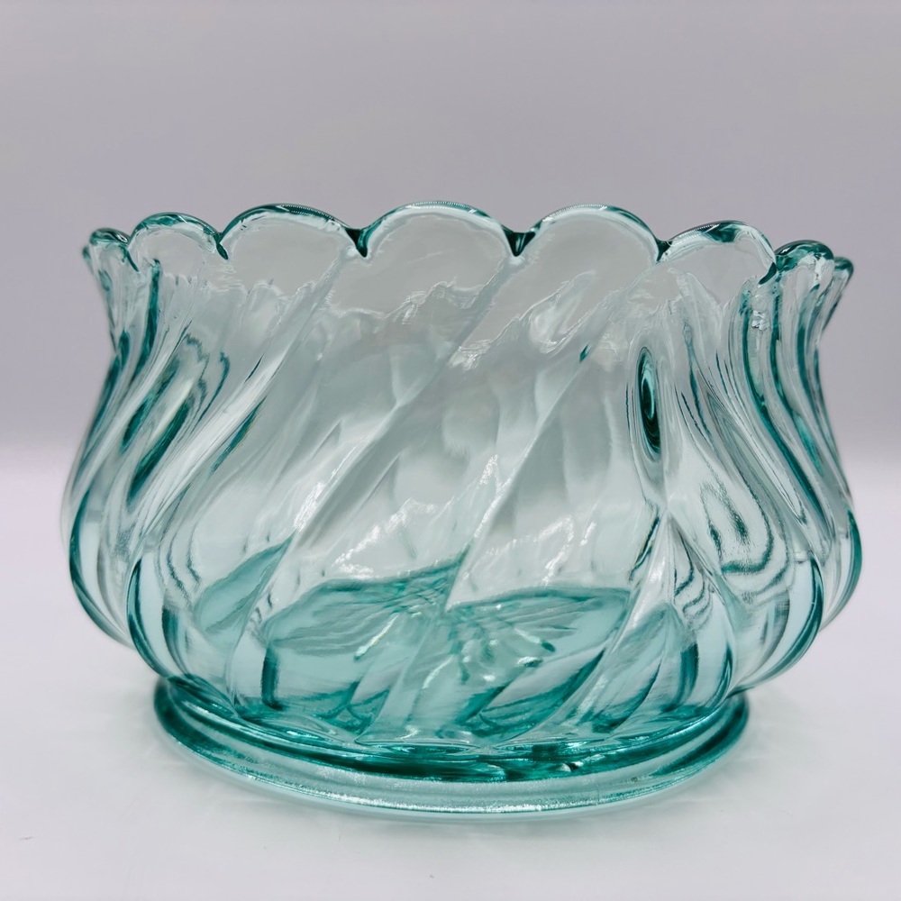 Vintage Aqua Green Round Pressed Glass Serving Bowl with Scalloped Edge